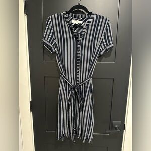 LOFT Navy and White Striped Dress
